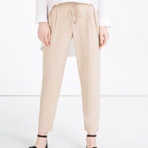 Zara Basic Straight Drawstring Ankle Relaxed Nude Tan Pants XS
